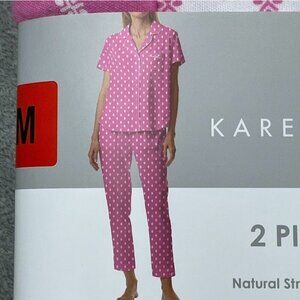 Karen Neuburger 2 Piece Pajama Set Medium Pink Floral Pattern d0993